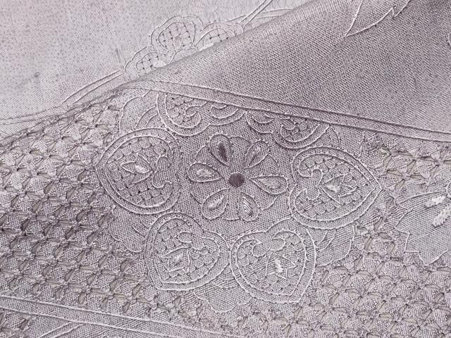 平和屋着物●中国三大刺繍 スワトウ刺繍 訪問着 紬地 更紗花唐草文 反端付き 正絹 逸品 CABM4884gh