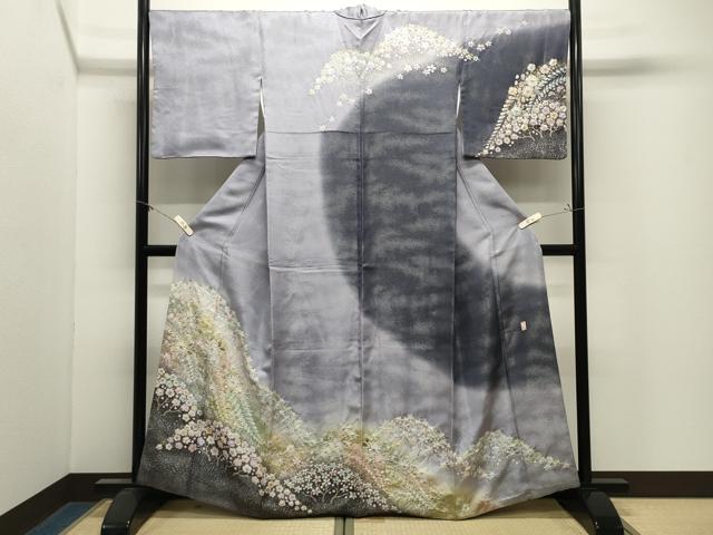 平和屋着物●越後十日町の一流染匠 桐屋・翠山工房 徳永憲峯 訪問着 辻が花 絞り 暈し染め 金彩 銀通し地 正絹 逸品 CABM4897gh
