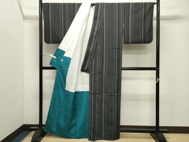 平和屋着物●本塩沢 やまだ織 縞 桑原タツノ作 証紙付き 正絹 逸品 未使用 CABM4899gh