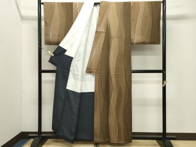 平和屋着物●上質な小紋 よろけ縞 正絹 逸品 未使用 CABM4906gh