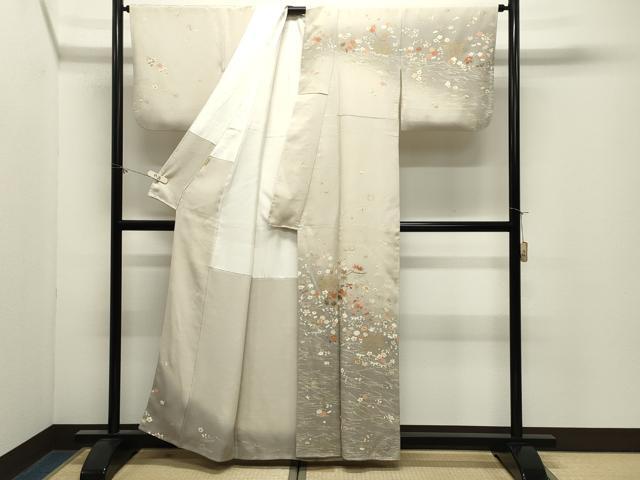 平和屋着物●訪問着 駒刺繍 こぼれ松葉花文 暈し染め 金彩 正絹 逸品 CABM4912gh