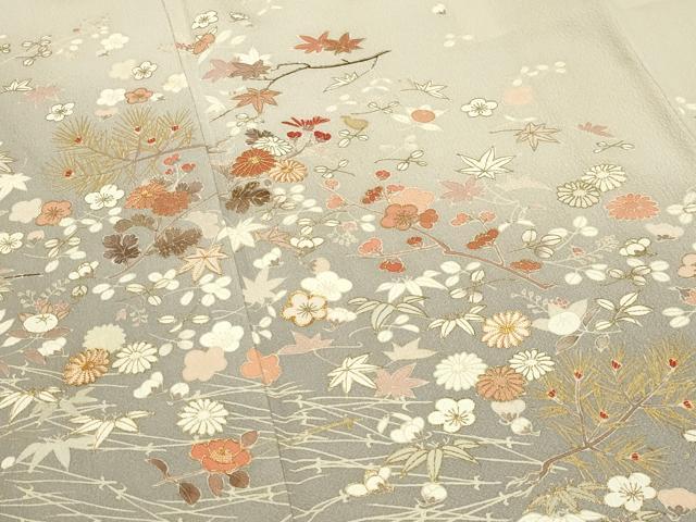 平和屋着物●訪問着 駒刺繍 こぼれ松葉花文 暈し染め 金彩 正絹 逸品 CABM4912gh