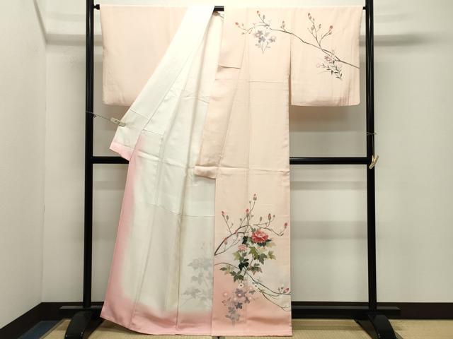 平和屋着物●訪問着 友禅 作家物 枝花文 暈し染め 正絹 逸品 CABM4926gh