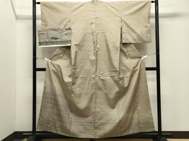 平和屋着物●本場縞大島紬 訪問着 霞文 反端付き 正絹 逸品 CABM4931gh