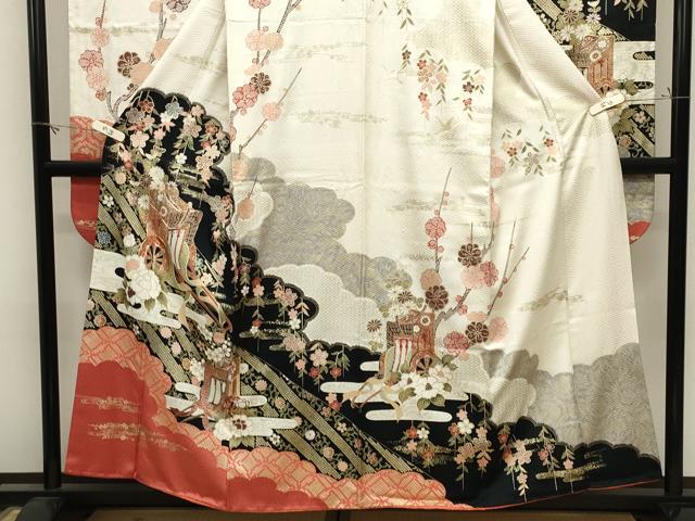 平和屋着物●豪華振袖 駒刺繍 御所車花文 金彩 やまと誂製 正絹 逸品 CABM4942gh