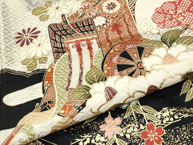 平和屋着物●豪華振袖 駒刺繍 御所車花文 金彩 やまと誂製 正絹 逸品 CABM4942gh
