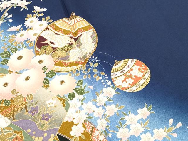 平和屋着物●豪華振袖 駒刺繍 飛鶴鈴花文 暈し染め 金彩 正絹 逸品 CABM4943gh