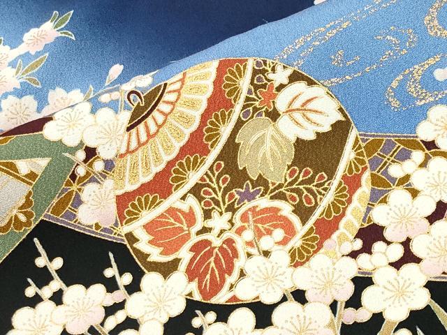 平和屋着物●豪華振袖 駒刺繍 飛鶴鈴花文 暈し染め 金彩 正絹 逸品 CABM4943gh