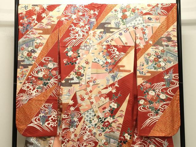 平和屋着物●豪華振袖 駒刺繍 風景花文 金彩 正絹 逸品 CABM4952gh