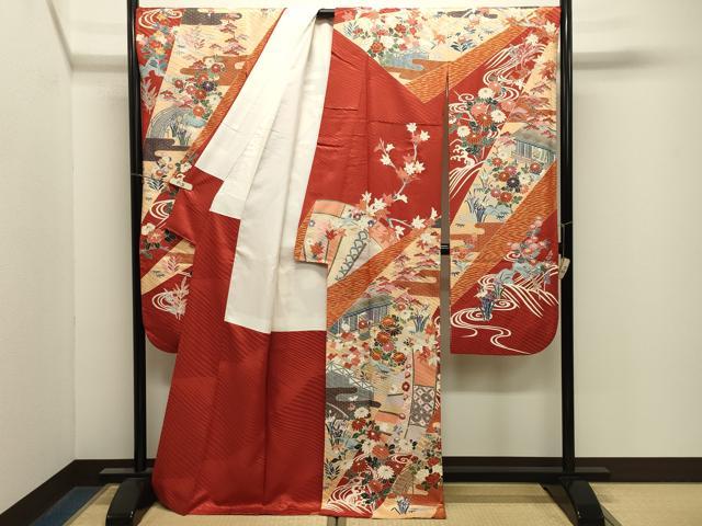 平和屋着物●豪華振袖 駒刺繍 風景花文 金彩 正絹 逸品 CABM4952gh