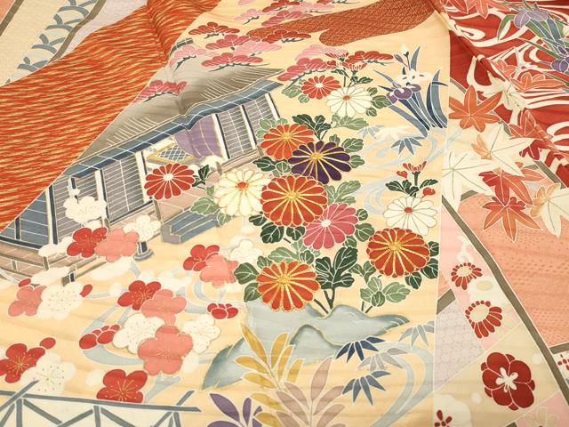 平和屋着物●豪華振袖 駒刺繍 風景花文 金彩 正絹 逸品 CABM4952gh