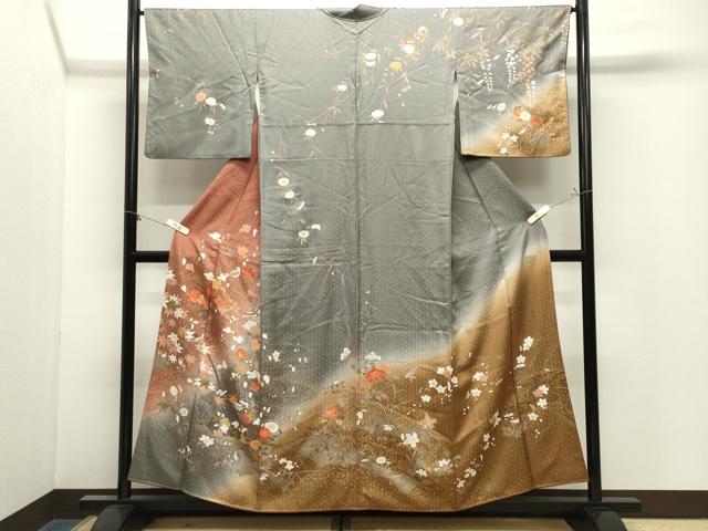 平和屋着物●訪問着 休み鳥花文 暈し染め 金彩 正絹 逸品 CABM4985gh