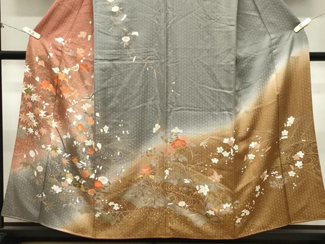 平和屋着物●訪問着 休み鳥花文 暈し染め 金彩 正絹 逸品 CABM4985gh