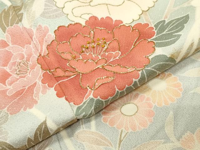 平和屋着物●訪問着 駒刺繍 牡丹花文 暈し染め 金彩 正絹 逸品 CABM4990gh