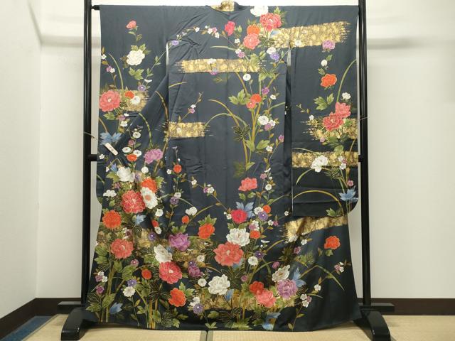 平和屋着物●豪華振袖 駒刺繍 牡丹花文 金彩 正絹 逸品 CABM5011gh