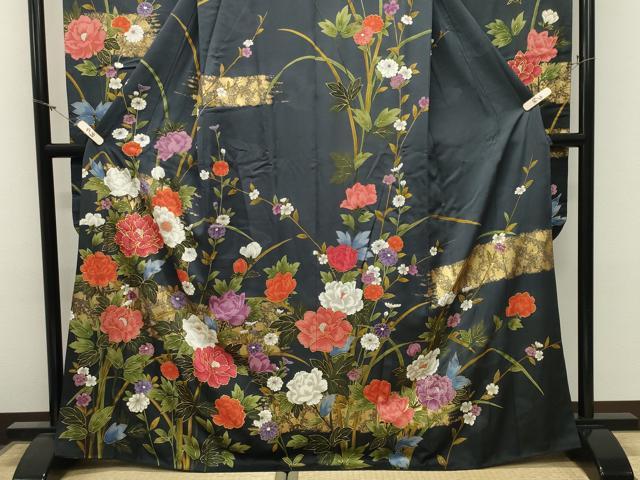 平和屋着物●豪華振袖 駒刺繍 牡丹花文 金彩 正絹 逸品 CABM5011gh