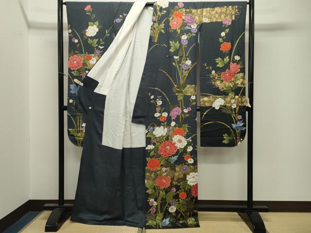 平和屋着物●豪華振袖 駒刺繍 牡丹花文 金彩 正絹 逸品 CABM5011gh
