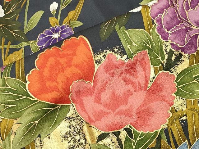 平和屋着物●豪華振袖 駒刺繍 牡丹花文 金彩 正絹 逸品 CABM5011gh