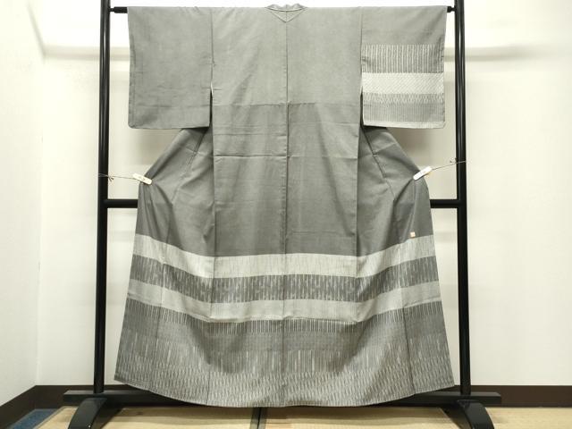 平和屋着物●本場縞大島紬 訪問着 久保伊知郎 横段文 さが美扱い 正絹 逸品 未使用 CABM5015gh