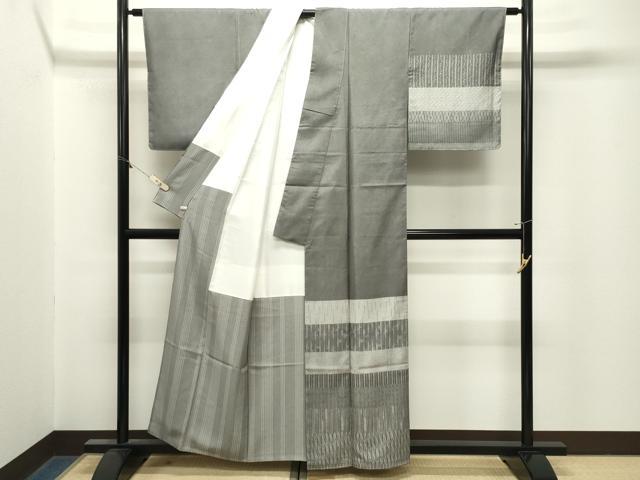 平和屋着物●本場縞大島紬 訪問着 久保伊知郎 横段文 さが美扱い 正絹 逸品 未使用 CABM5015gh