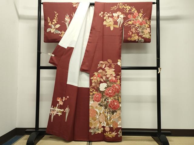 平和屋着物●訪問着 刺繍 籬牡丹花文 金糸 正絹 逸品 CABM5033gh