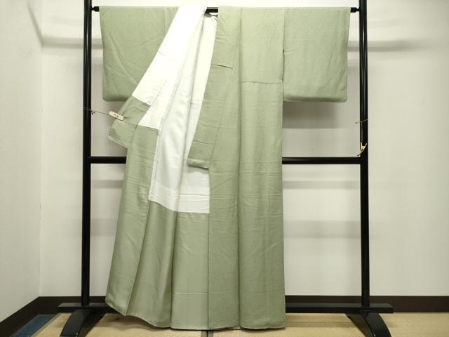 平和屋着物●上質な色無地 紋意匠 若葉色 正絹 逸品 CABM5040gh