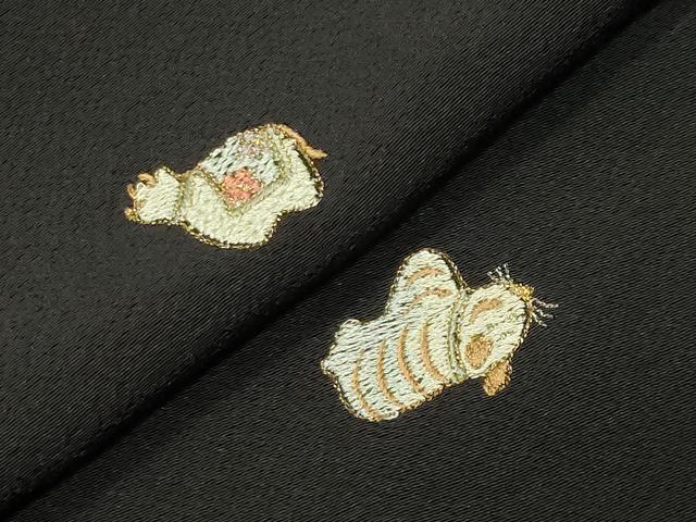 平和屋着物●上質な小紋 総刺繍 干支 黒地 金糸 正絹 逸品 CABM5043gh