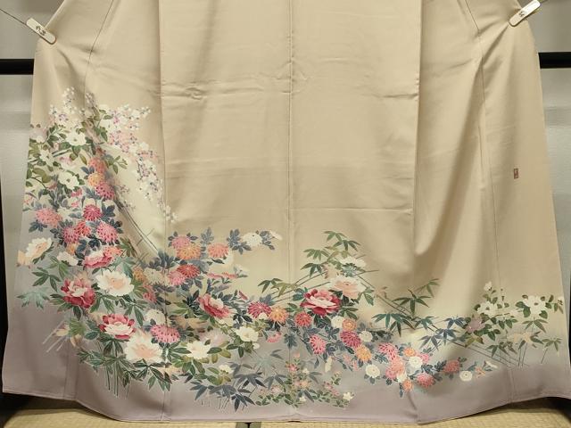 平和屋着物●十日町友禅作家 岡村蒼風 色留袖 草花文 暈し染め 正絹 逸品 CABM5044gh