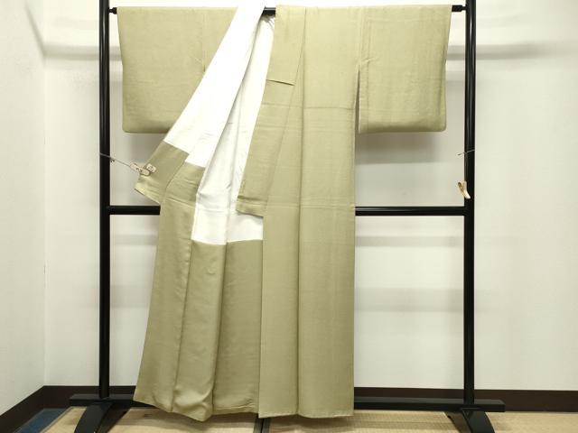平和屋着物●京加賀友禅 百貫達雄監修 色無地 加賀乃梅染 草花地紋 抹茶色 銀座越後屋扱い 反端付き 正絹 逸品 CABM5062gh