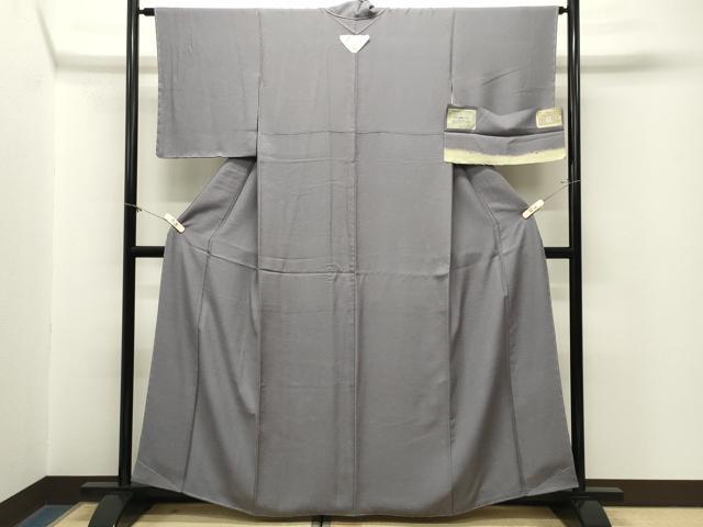 平和屋着物●上質な色無地 皇后陛下 舞花地紋 桔梗鼠色 反端付き 正絹 逸品 未使用 CABM5063gh