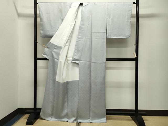 平和屋着物●上質な色無地 檜垣地紋 白梅鼠色 正絹 逸品 未使用 CABM5068gh