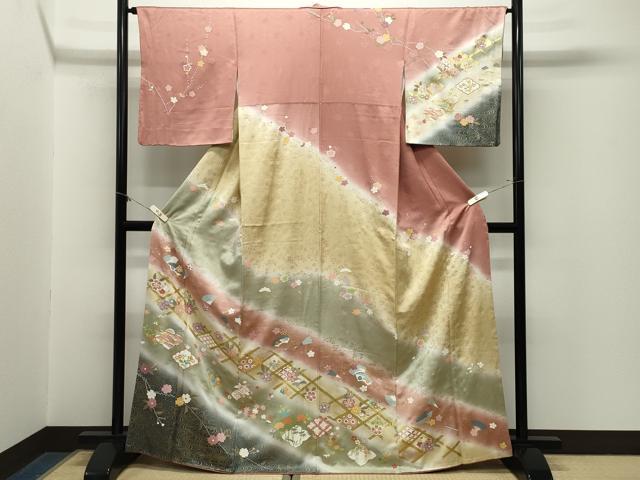 平和屋着物●訪問着 扇面花文 暈し染め 金銀彩 正絹 逸品 CABM5079gh