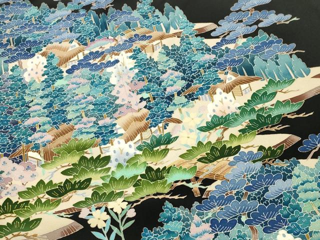 平和屋着物●本加賀友禅作家 寺西一紘 黒留袖 風景文 正絹 逸品 CABM5082gh