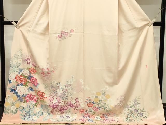 平和屋着物●訪問着 友禅 作家物 草花文 暈し染め ロング丈 正絹 逸品 CABM5098gh
