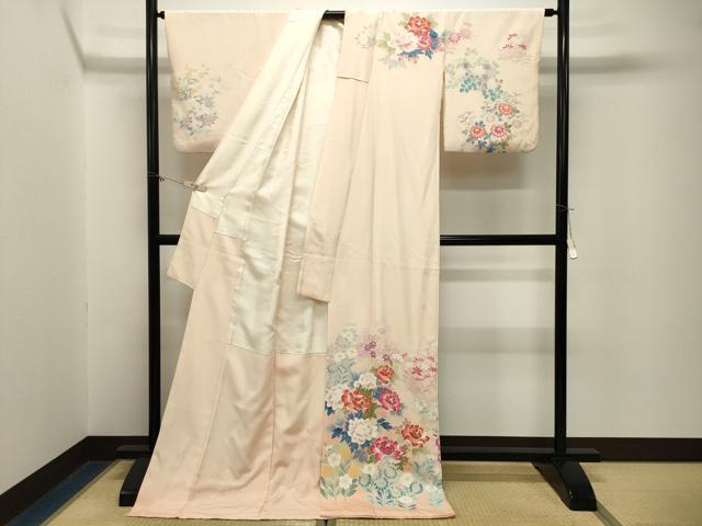 平和屋着物●訪問着 友禅 作家物 草花文 暈し染め ロング丈 正絹 逸品 CABM5098gh