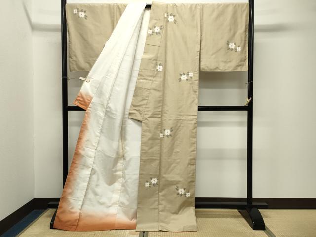 平和屋着物●上質な紬 枝花文 三越扱い ロング丈 正絹 逸品 未使用 CABM5109gh