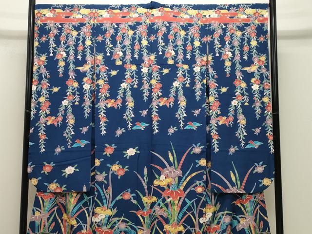 平和屋着物●豪華振袖 型染め 流水花鳥文 正絹 逸品 CABM5113gh