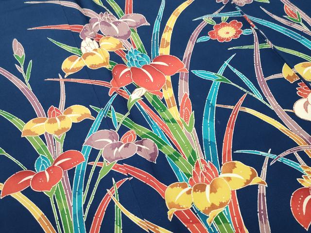 平和屋着物●豪華振袖 型染め 流水花鳥文 正絹 逸品 CABM5113gh