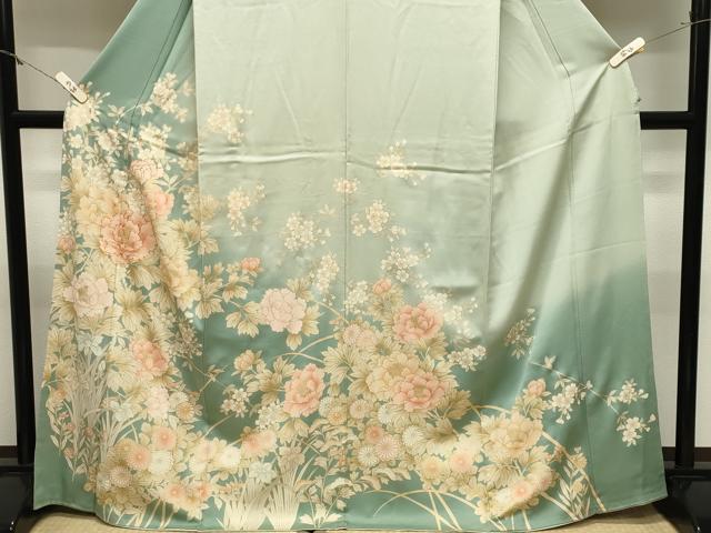 平和屋着物●訪問着 駒刺繍 牡丹花文 暈し染め 金彩 正絹 逸品 CABM5126gh