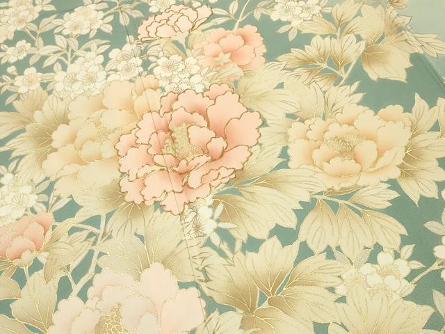 平和屋着物●訪問着 駒刺繍 牡丹花文 暈し染め 金彩 正絹 逸品 CABM5126gh