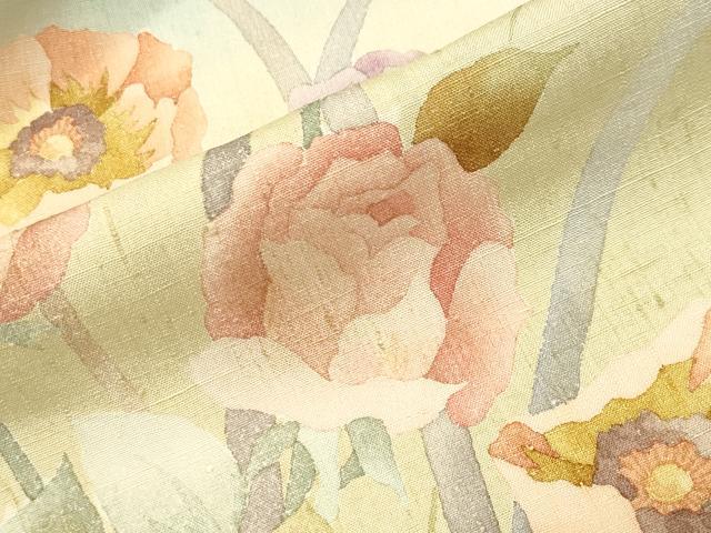 平和屋着物●訪問着 紬地 作家物 ろうけつ染 草花文 暈し染め 金彩 正絹 逸品 CABM5128gh