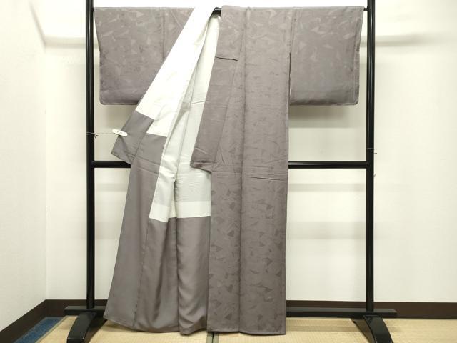 平和屋着物●上質な色無地 色紙重ね風景地紋 鳩羽鼠色 正絹 逸品 未使用 CABM5144gh