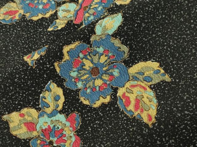 平和屋着物●上質な小紋 草花文 黒地 金彩 正絹 逸品 CABM5163gh