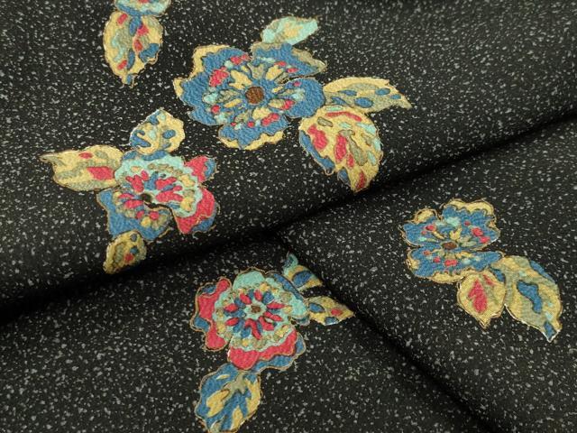 平和屋着物●上質な小紋 草花文 黒地 金彩 正絹 逸品 CABM5163gh