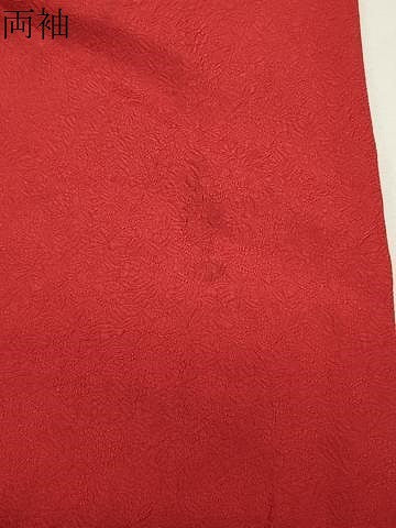 平和屋着物●豪華振袖 色無地 草花地紋 緋色 正絹 逸品 CABM5173gh