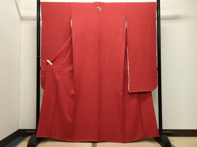 平和屋着物●豪華振袖 色無地 草花地紋 緋色 正絹 逸品 CABM5173gh