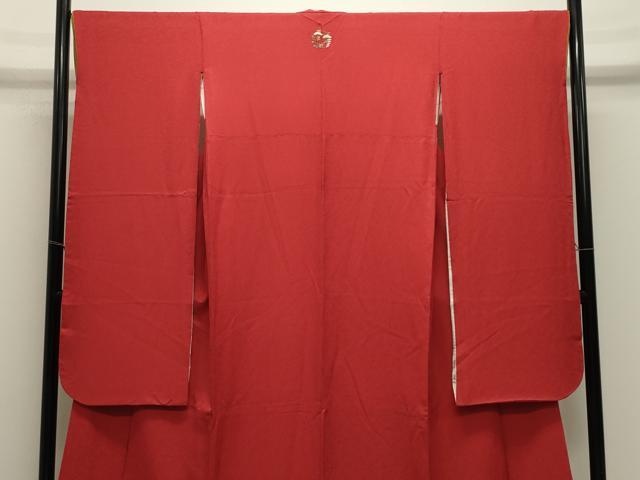 平和屋着物●豪華振袖 色無地 草花地紋 緋色 正絹 逸品 CABM5173gh
