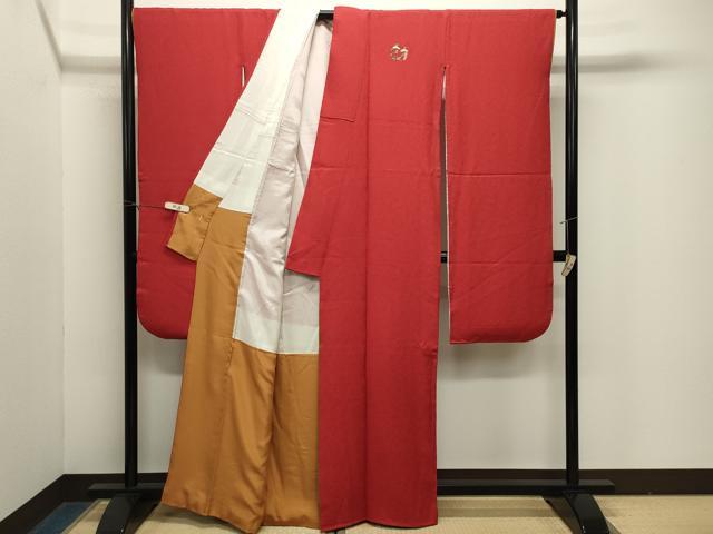 平和屋着物●豪華振袖 色無地 草花地紋 緋色 正絹 逸品 CABM5173gh