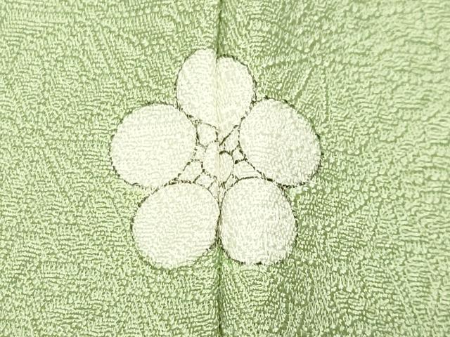 平和屋着物●上質な色無地 舞花地紋 若葉色 反端付き 正絹 逸品 CABM5177gh