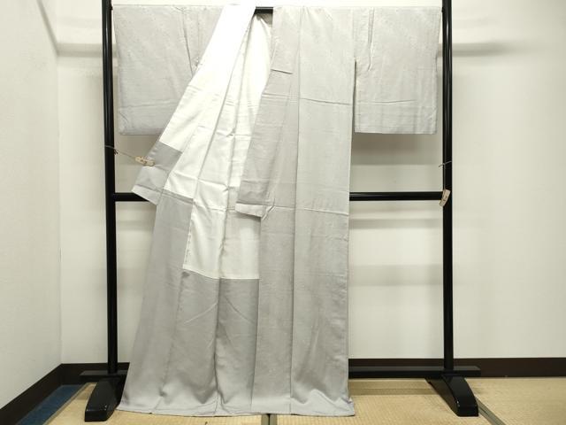 平和屋着物●上質な色無地 吉祥地紋 白鼠色 ロング丈 正絹 逸品 CABM5181gh